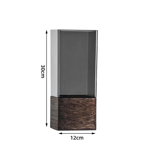 Light Luxury Modern Sleek Square Hydroponic Acrylic Vase with Wooden Sleeve Stand for Gift & Craft Packaging