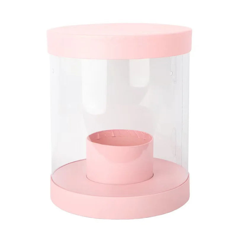 Portable Transparent Cylinder Flower Packaging Box Handle for Valentine's Day Embossed Matt Lamination Rigid Boxes for Bouquet