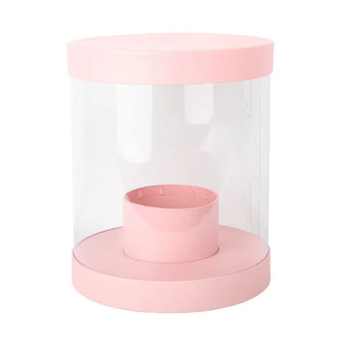 Portable Transparent Cylinder Flower Packaging Box Handle for Valentine's Day Embossed Matt Lamination Rigid Boxes for Bouquet