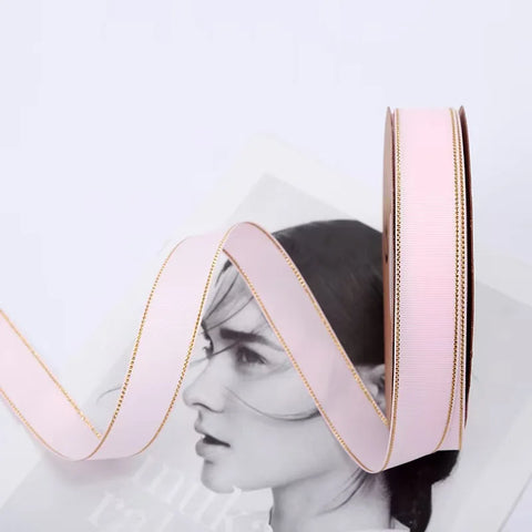 2.5cm Double Side Satin Ribbon Gold Edged Polyester for Wedding or Fashion for Gift & Flower Wrapping Christmas Ribbons