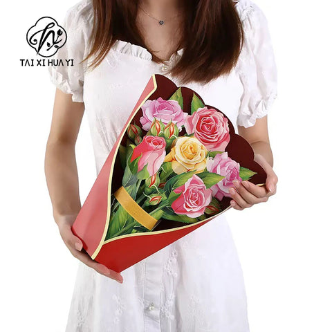 Customized 3D Colorful Birthday & Mother's Day Flower Rose Art Paper Eco-friendly Greeting Card