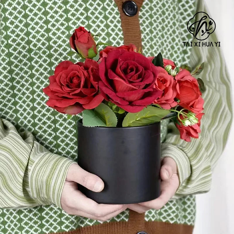 Very Popular Modern Luxury Hug Bucket Small Pure White Pink Recyclable Handmade Vanishing Cardboard Cylinder Flower Box for Main image