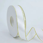 High Quality Polyester Satin Ribbon Gold Edge Floral Design for Wedding Birthday Flower Cake Gift Packaging Christmas
