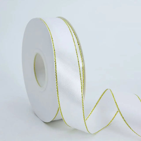 High Quality Polyester Satin Ribbon Gold Edge Floral Design for Wedding Birthday Flower Cake Gift Packaging Christmas