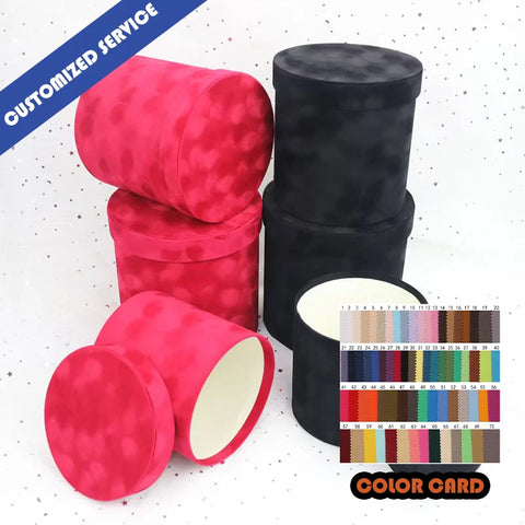 Factory Direct Sales Modern Luxury Wedding Gift Box Cylinder Velvet Flower Bucket Three-Piece Hug Bucket Cardboard + Velvet