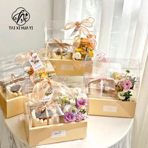 Portable Transparent PVC Flower Arrangement Gift Box Mini Cake Packaging for Birthday Wedding Party Decor for Art Gift Packing