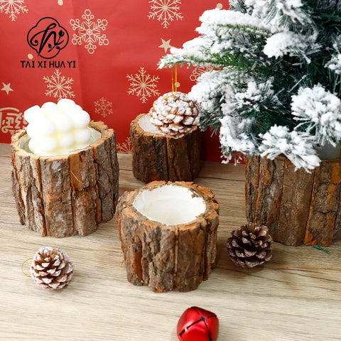 Vintage Floral Arrangement Bark Stump Hugging Bucket for Christmas Tree Home Decor Beautiful Christmas Tree Bucket Gift