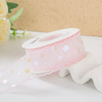 Single-Sided Satin Ribbon Roll 4 cm 1.5 Inch Sequin Small Flower Hook Edge DIY for Wedding Christmas Gift Packaging