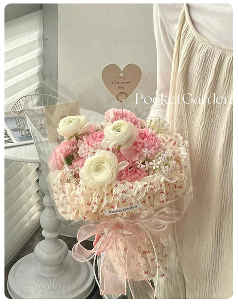 Custom Floral Wrapping Paper Single-Sided Coated Pink Flower Bouquet Gift Mailer Folding Packaging for Floral Product Packaging