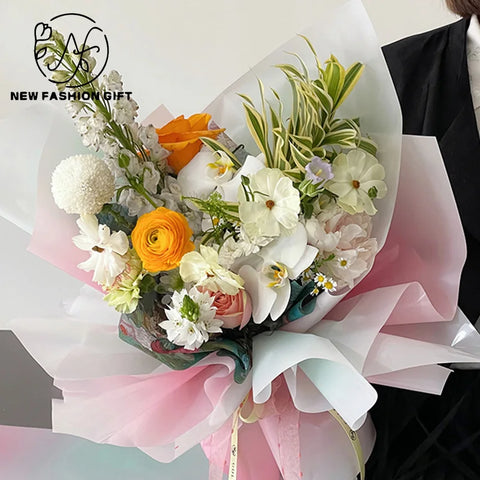 Christmas Eco-friendly Biodegradable Water-proof Single Side Coated PE Sugarcane Pulp Flowers Print Gift Wrap