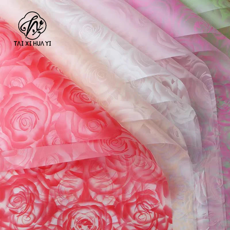 Virgin Pulp Style Rose Printed Waterproof Flower Wrapping Paper 6 Colors Paper Roll Florist Shop Material