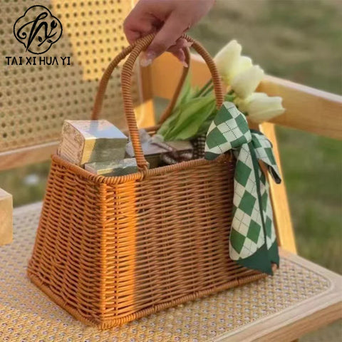 Handmade New Flower Decorative Woven Basket with Handle for Food or Gifts Premium Packaging & Printing Product