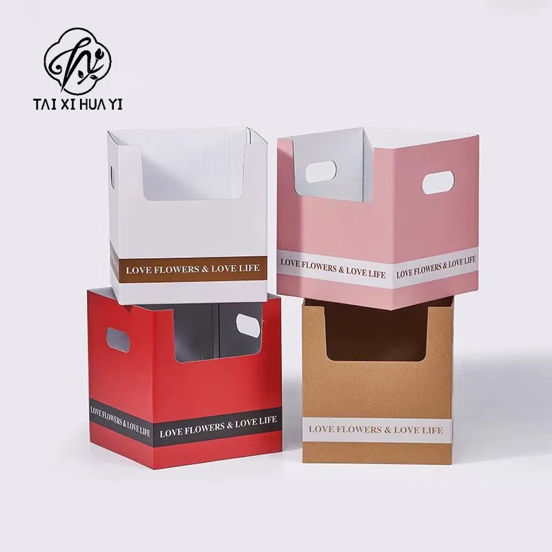 Unique Square Folded Flower Gift Box Bonsai Pot Holder for Flower Shop Paper Wrap Material