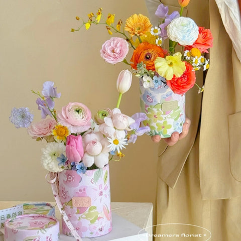 Portable Spring Broken Flowers Bucket Sweet Flower Blossoms Bouquet Arrangement Box Durable Paper