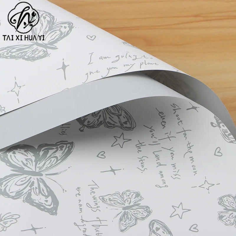 Butterfly Pattern Flower Wrapping Paper Double-Sided PE Coated Recyclable 57x57cm Florist Bouquet Gift Wrap for Packaging New