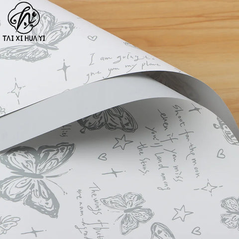 Butterfly Pattern Flower Wrapping Paper Double-Sided PE Coated Recyclable 57x57cm Florist Bouquet Gift Wrap for Packaging New