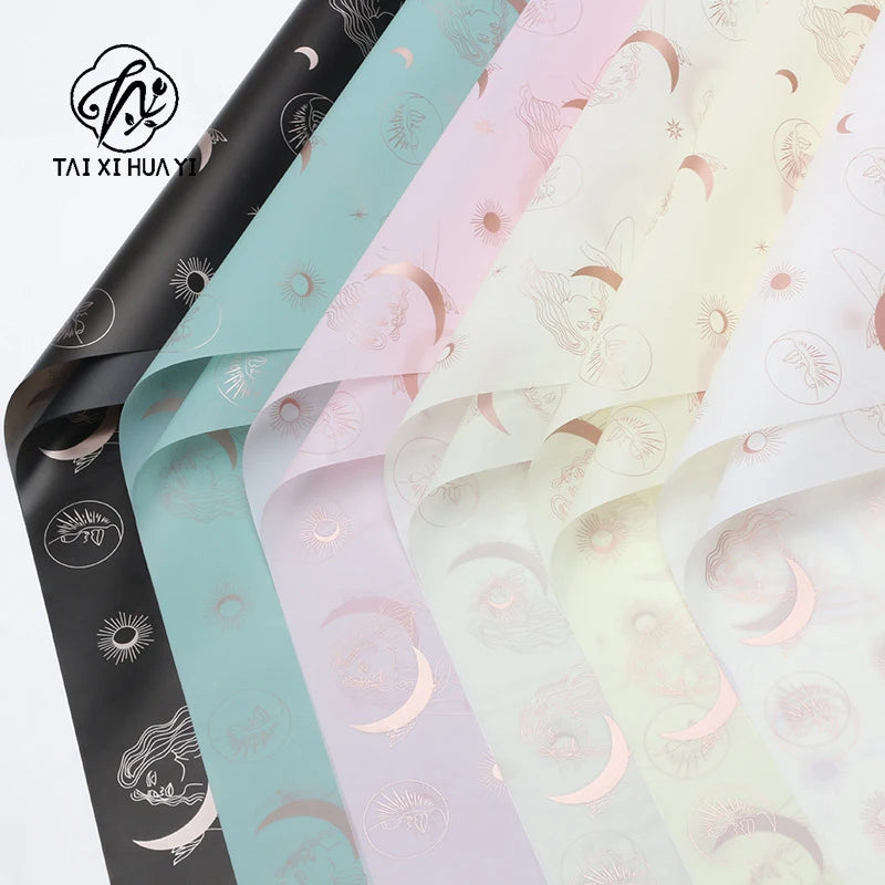 Wholesale Moon Pattern Art Paper Flower Wrapping Waterproof Birthday Gift Packaging Tissue for Florists Gift Wrapping Paper