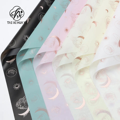 Wholesale Moon Pattern Art Paper Flower Wrapping Waterproof Birthday Gift Packaging Tissue for Florists Gift Wrapping Paper