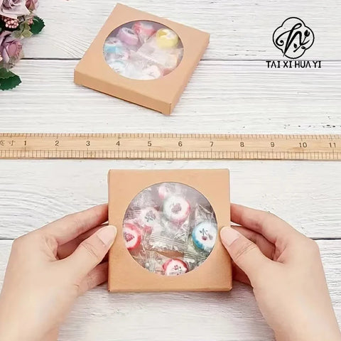 Brown Trapezoid Recyclable Eco-Friendly Gift Box Circle Transparent Window Kraft Box for Soap Party Jewelry Packaging Wholesale