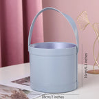 Korean Flower Arrangement Handheld Leather Round Gift Box Qixi Rose Bouquet for Cosmetic Use Handmade Round Hand Holding Bucket