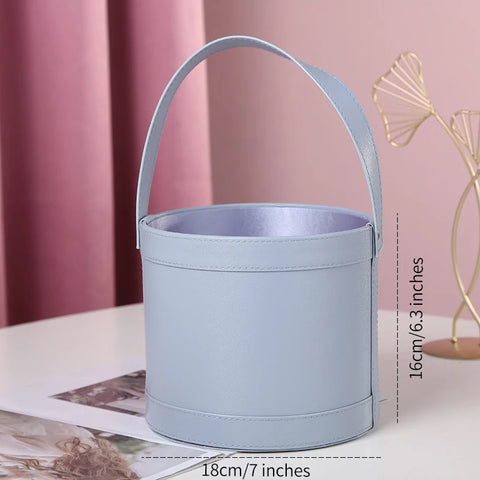 Korean Flower Arrangement Handheld Leather Round Gift Box Qixi Rose Bouquet for Cosmetic Use Handmade Round Hand Holding Bucket