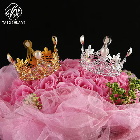 Princess Wedding & Birthday Party Supplies New Rhinestone Crown Cake Topper Children's Hair Accessories in Metal for Christmas