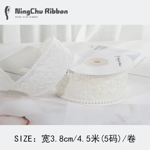 Luxury Pearl Pleated Ribbon for Birthday Wedding Christmas Valentine's Day DIY Packaging Baking Decorations for Bunches Bouquets