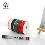 High Quality Polyester Satin Ribbon Gold Edge Floral Design for Wedding Birthday Flower Cake Gift Packaging Christmas