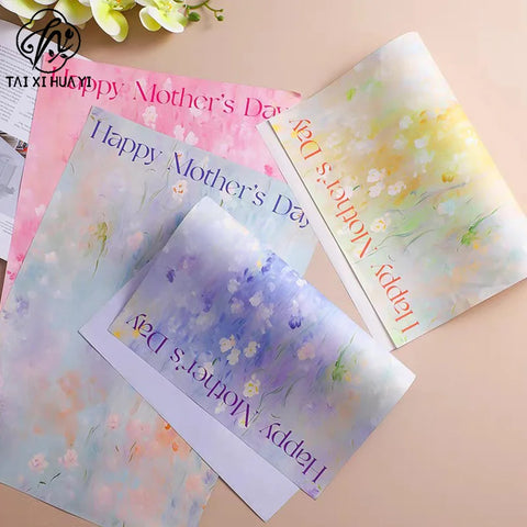 Oil Painting Coated Paper Single-sided Flower Design for Mother's Day Packaging Flower Paper Maker