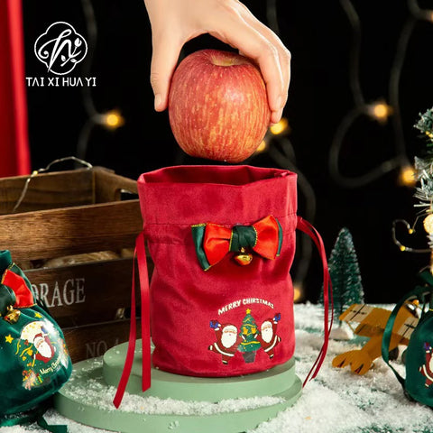 Exquisite Velvet Santa Claus Xmas New Year Candy Bag Craft New Christmas Gifts Drawstring Children Stamp