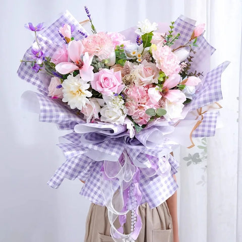 Waterproof Summer Plaid Wrapping Paper Korean Version Floral Arrangement Flower Packaging Materials Popular for Flower Shops