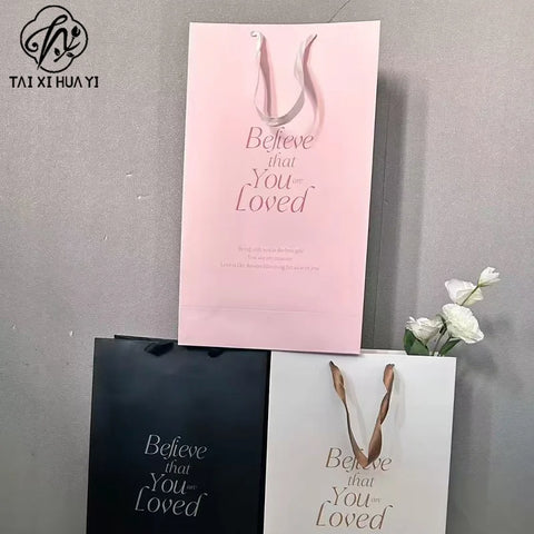 Valentine's Day Square Oversized Tote Ins-Inspired Flower Bouquet Wrapping Bag Lamination White Luxury Eco-Friendly Gift