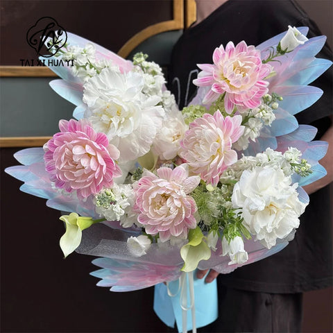 50*37cm Recyclable Floral Wrapping Paper Waterproof Florist Packaging with Wing Style and Bouquet Design for Flowers
