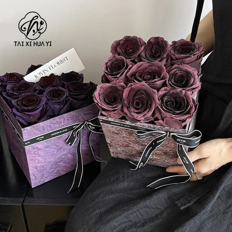 Marble Pattern Square and Round Paper Packaging Gift Set Offset Printed Rose Bouquet Plum Jam Plum-Purple Sauce Gift Boxes