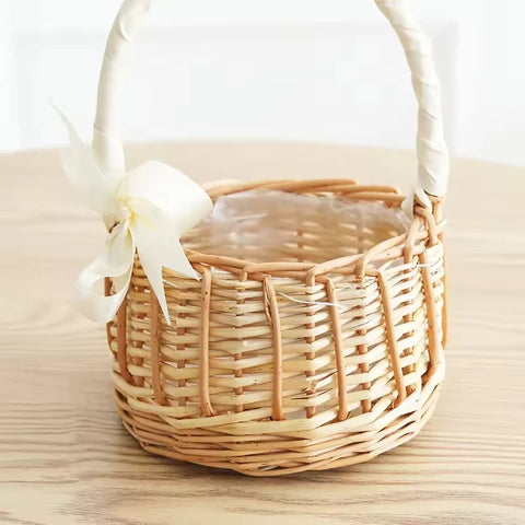 Handmade Natural Rattan Hanging Storage Satchel Woven Flower Basket Artificial Flowers Gift Arrangements Home Decor Clothing