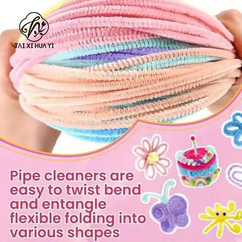 Creative 100-Piece Waterproof Elastic PVC Pipe Chenille Stem Handmade DIY Art Craft Project Pipe Cleaner Fuzzy Sticks Wire Craft