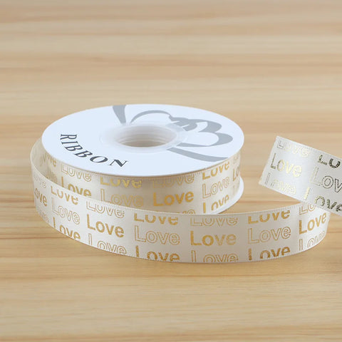 Hot Stamping English Ribbon Love Polyester Flower Gift Packaging Ribbon for Christmas and Weddings