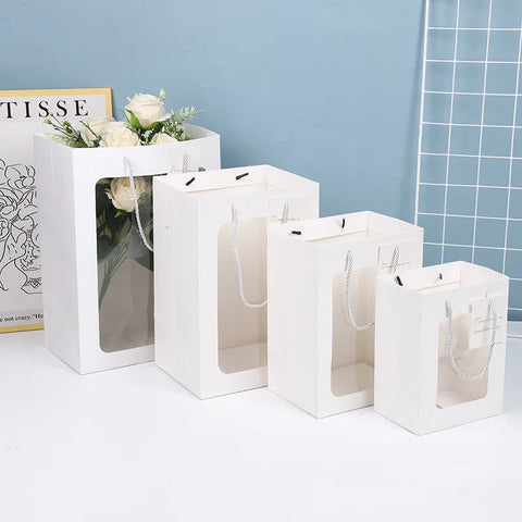 Transparent Window Display Tote Bag for Bouquet Toys Gifts Portable Waterproof Reusable for Teacher's Day Valentine's Day