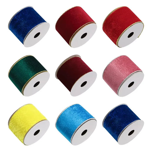 Gordon RibbonsWired Christmas Wedding Velvet Ribbon Exquisite Gold Edge Eco-Friendly Durable Luxury Metallic Ribbon for