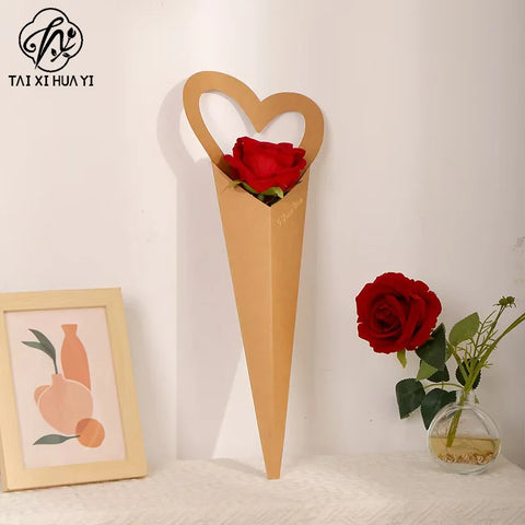 Eco-friendly Elegant Single Rose Waterproof Kraft Paper Bag Wedding Bouquet Packaging for Valentine's Day