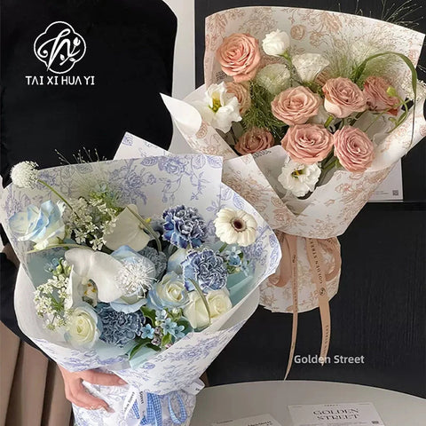Retro Style Floral Bouquet Packaging Paper 35*50cm PE High Gloss Surface Soft Waterproof for Flower Shop