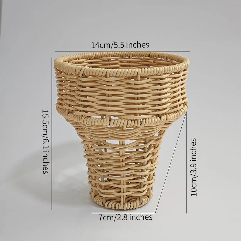 Festive Ice Cream Shaped Plastic Woven Flower Basket for Desktop Decoration and Children's Gifts