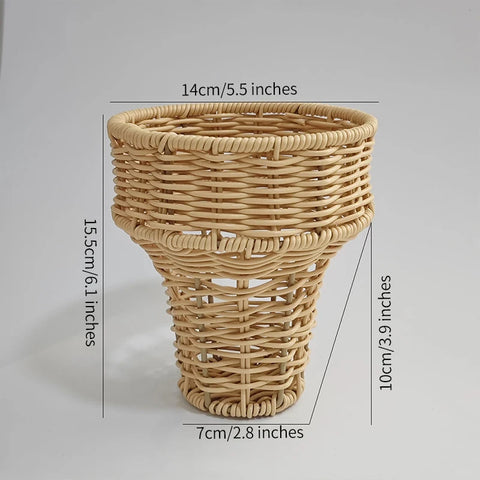Festive Ice Cream Shaped Plastic Woven Flower Basket for Desktop Decoration and Children's Gifts
