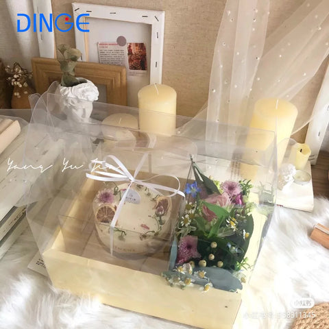 Portable Transparent PVC Flower Arrangement Gift Box Mini Cake Packaging for Birthday Wedding Party Decor for Art Gift Packing