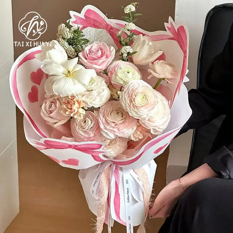Mother's Day Eco-Friendly Recyclable Sweetheart Style Flower Kraft Paper Packaging Single Side Coated Elegant Romantic Gift Wrap