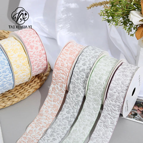 Embossed Rose Rosette Ribbon Bouquet Packaging Material for Birthday Halloween Wedding Christmas Flower