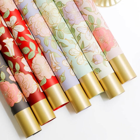 Chinese Eco-Friendly Vintage Style Camellia Flower Wrapping Paper Single-Sided Coated Water-proof Recyclable 58x58cm for Florist
