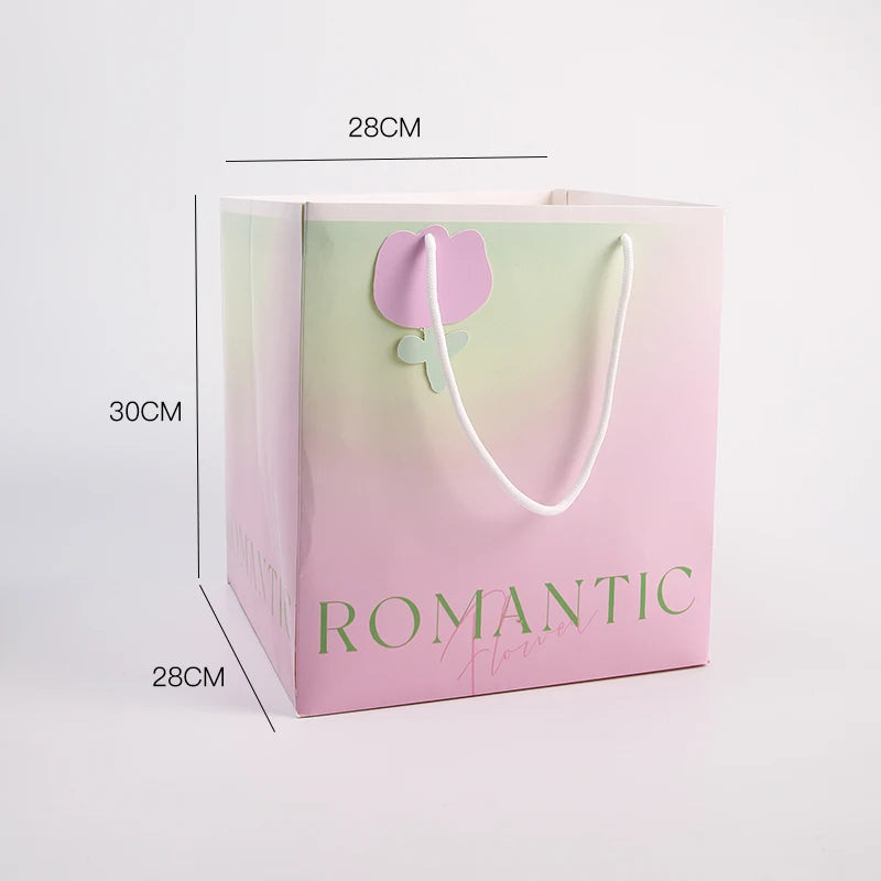 Colorful Square Eco-friendly Recyclable Flower Bouquet Handbag Packaging Kraft Paper for Valentine's Day Mother's Day Gifts