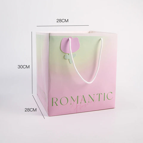 Colorful Square Eco-friendly Recyclable Flower Bouquet Handbag Packaging Kraft Paper for Valentine's Day Mother's Day Gifts