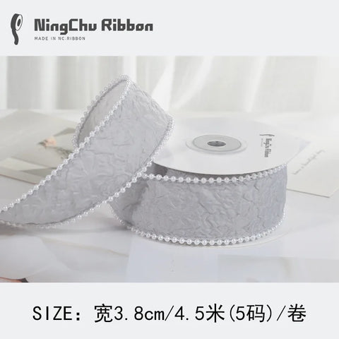 Luxury Pearl Pleated Ribbon for Birthday Wedding Christmas Valentine's Day DIY Packaging Baking Decorations for Bunches Bouquets